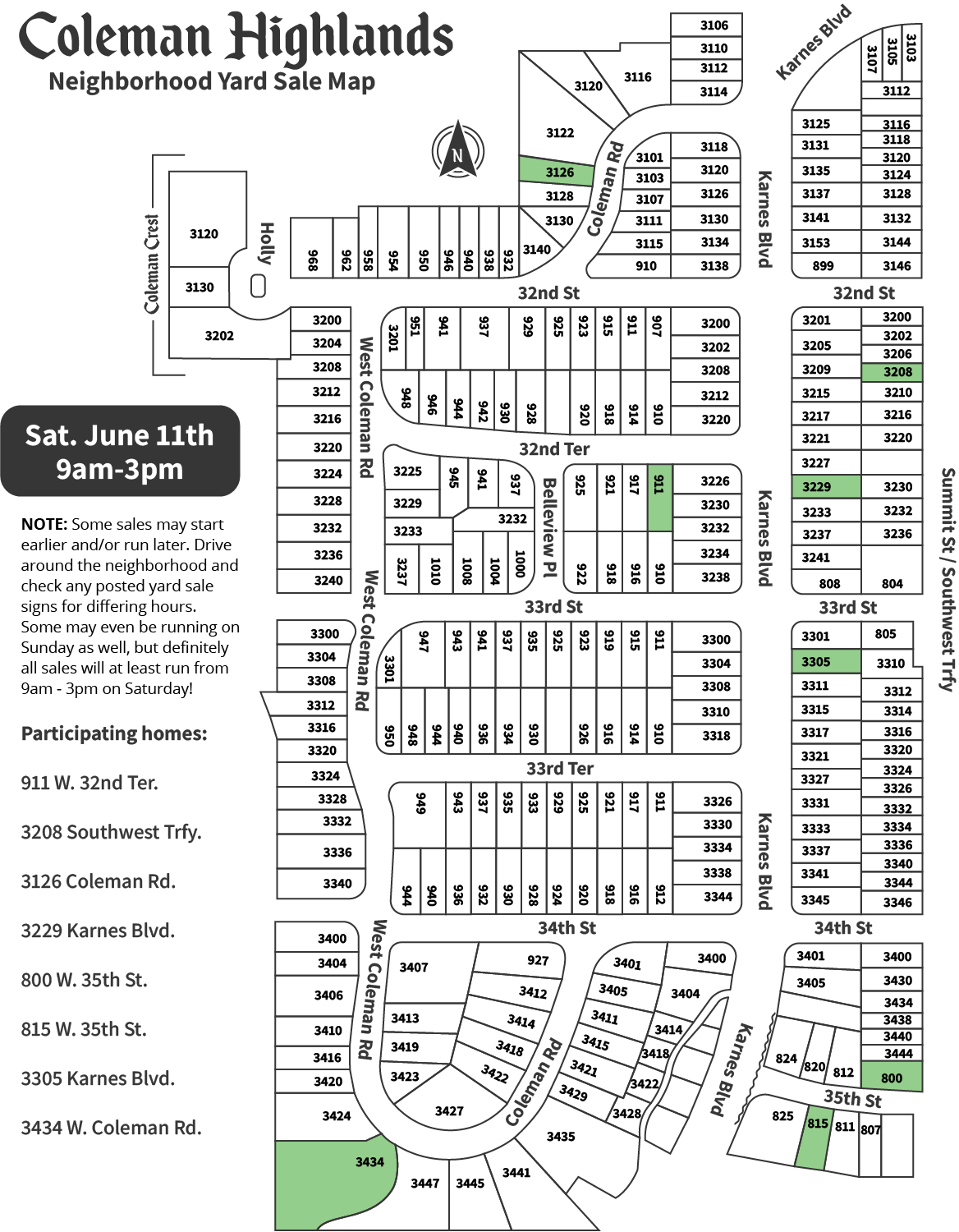 Coleman Highlands Neighborhood Yard Sale Map 2022